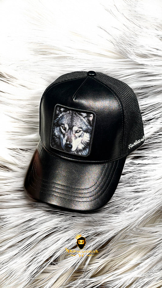 Gorra Black Angel Negra Frontal Cuero Lobo