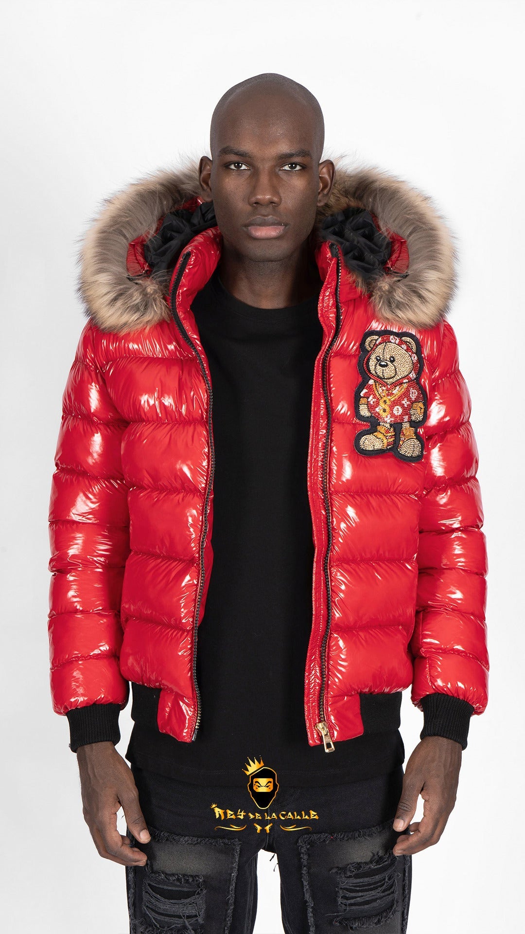 Chaqueta Left Point Roja Pedrería Brillante Oso Rojo Gorra Rey De La Calle
