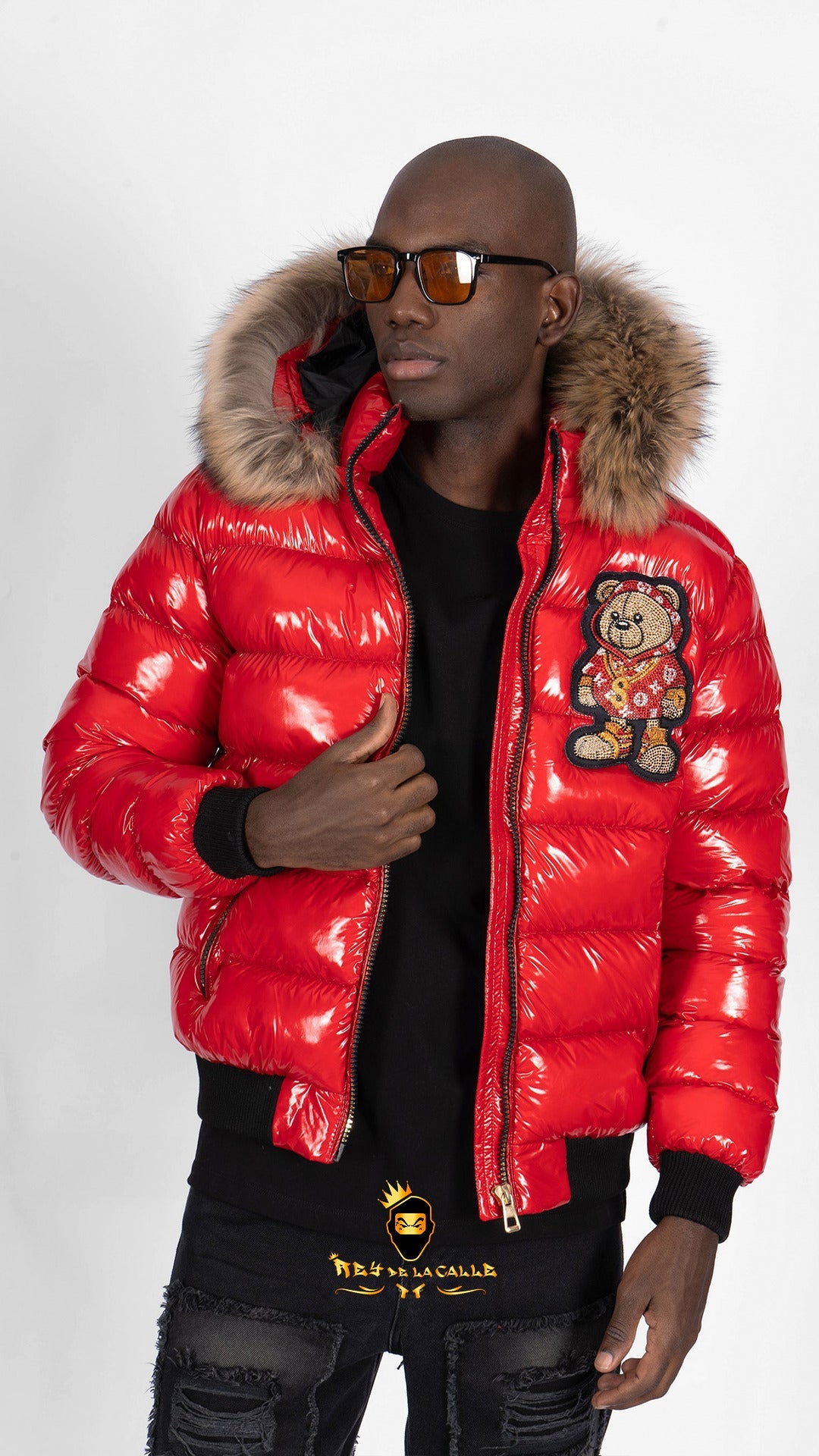 Chaqueta Left Point Roja Pedrería Brillante Oso Rojo Gorra Rey De La Calle