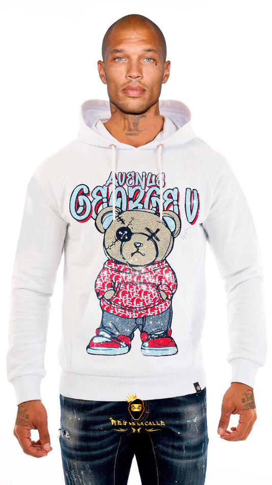SUDADERA AVENUE GEORGE V PARIS BLANCA DE OSITO CON DETALLES ROJO Rey De La Calle