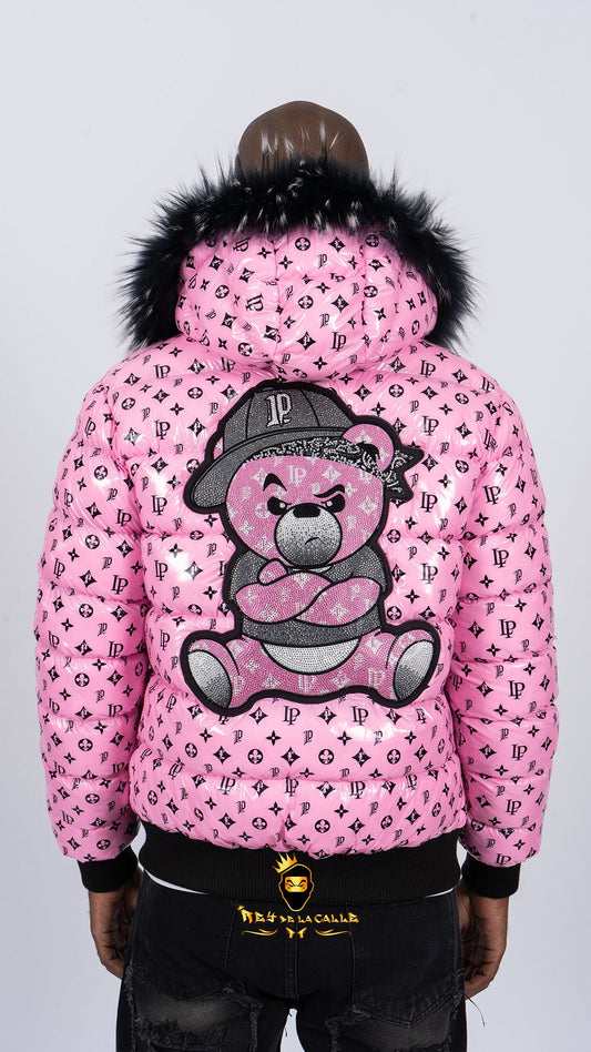 Chaqueta Left Point Rosa Pedrería Brillante Oso  Rosa Gorra Rey De La Calle