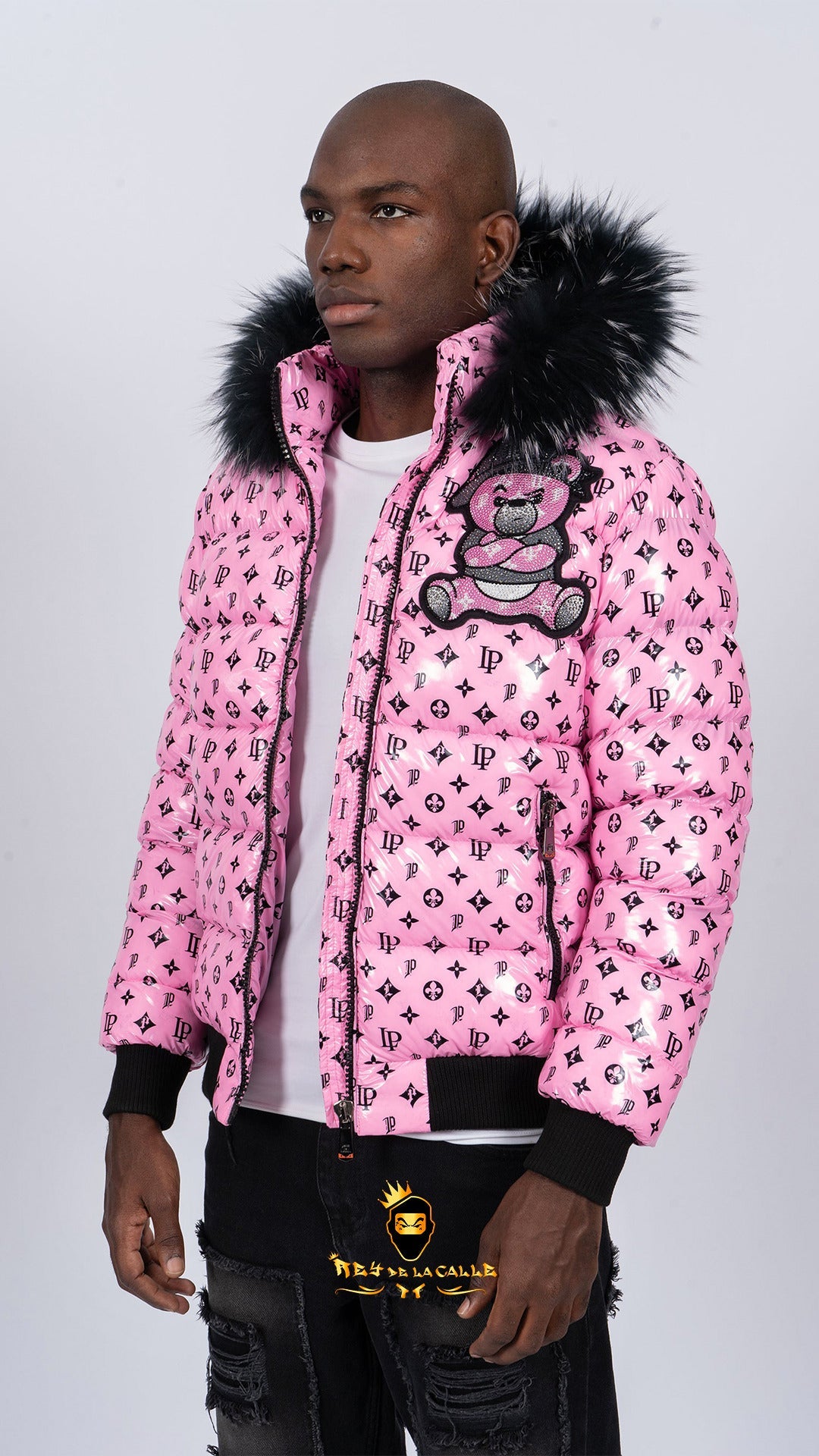Chaqueta Left Point Rosa Pedrería Brillante Oso  Rosa Gorra Rey De La Calle