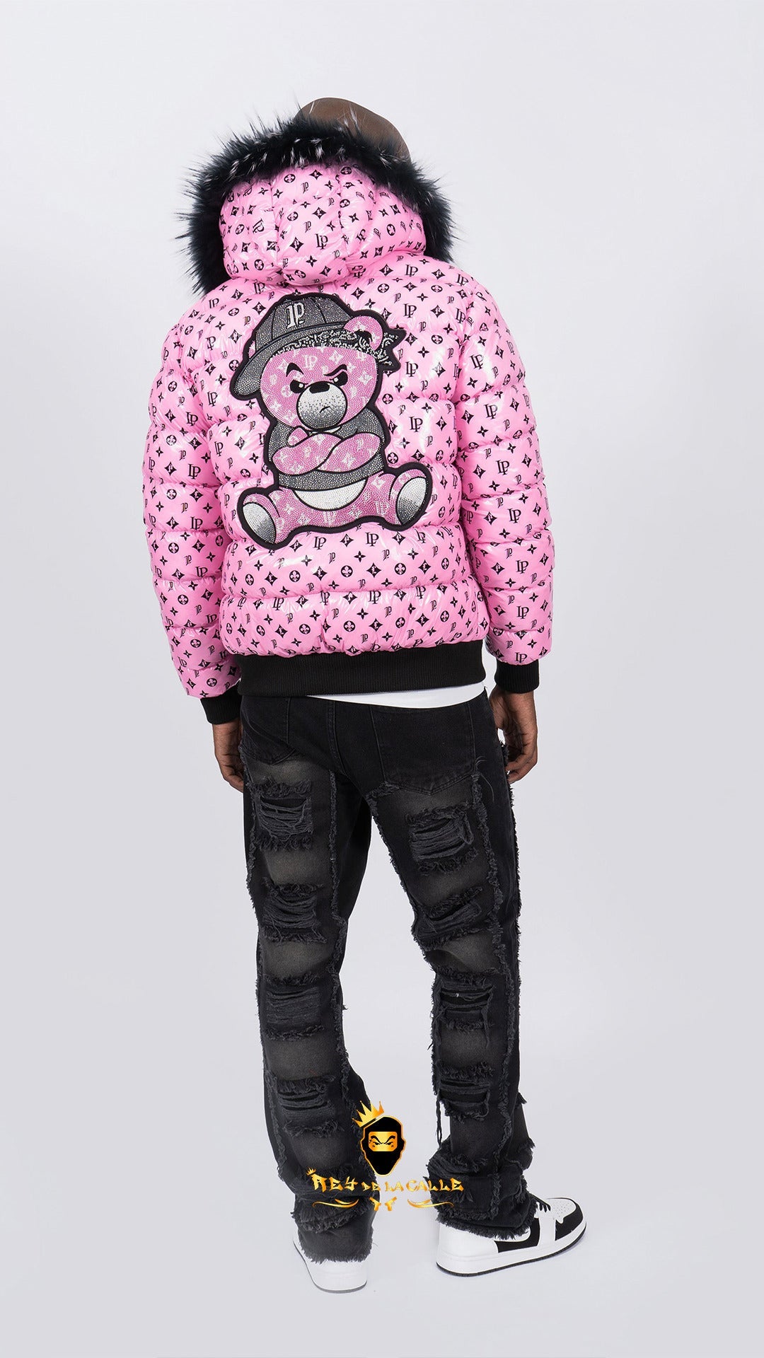 Chaqueta Left Point Rosa Pedrería Brillante Oso  Rosa Gorra Rey De La Calle