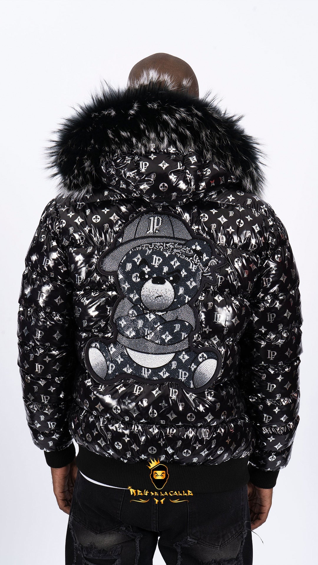 Chaqueta Left Point Negra Pedrería Brillante Oso  Negro Gorra Rey De La Calle