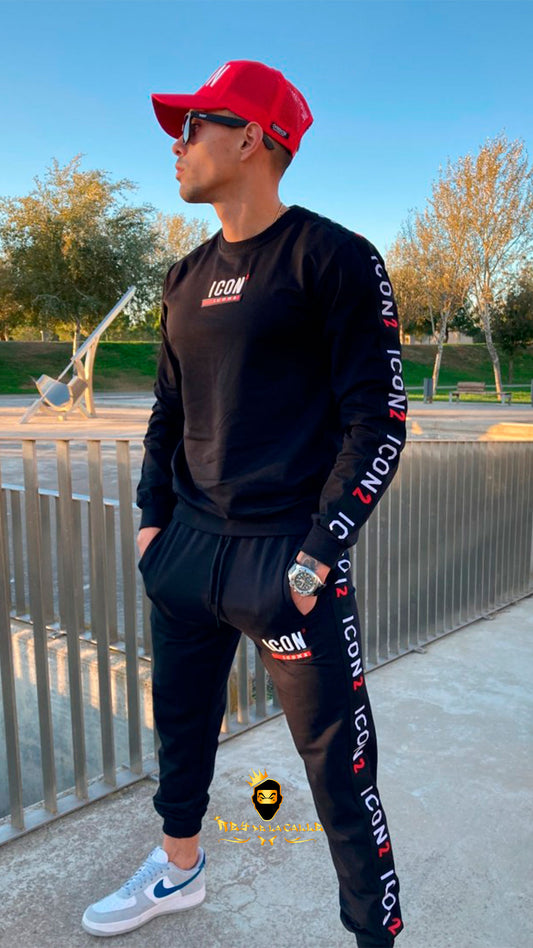 CONJUNTO ICON OVDS NEGRO CON DETALELS ROJOS Rey De La Calle