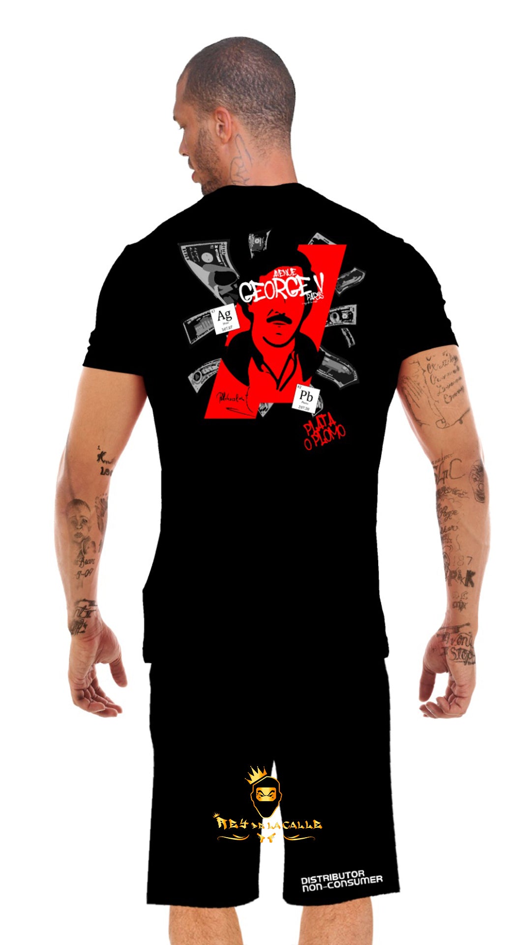 Conjunto Streetwear El Patrón Black - Pack Camiseta y Short Gráficos Rojos y Negros Rey De La Calle