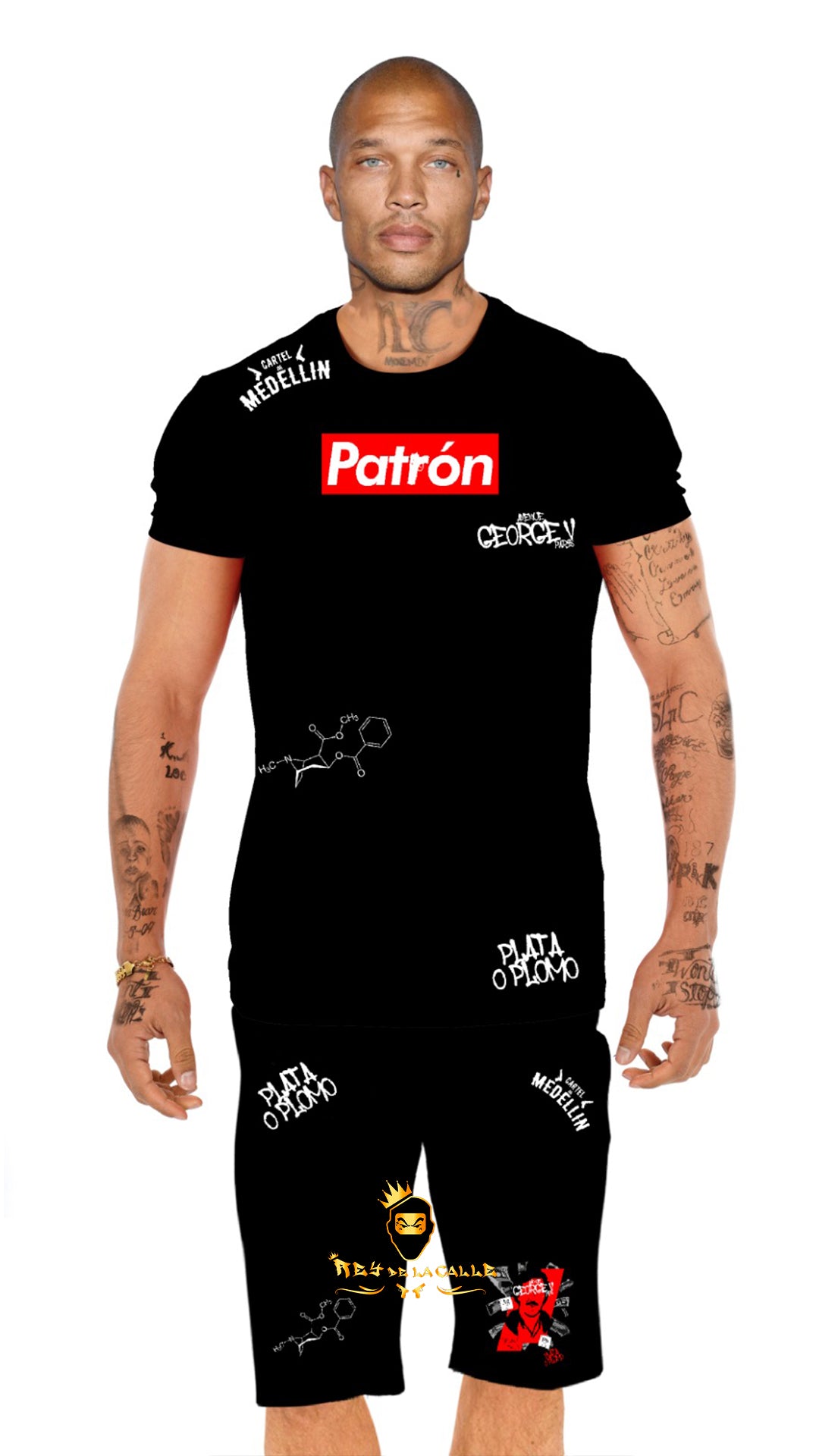 Conjunto Streetwear El Patrón Black - Pack Camiseta y Short Gráficos Rojos y Negros Rey De La Calle