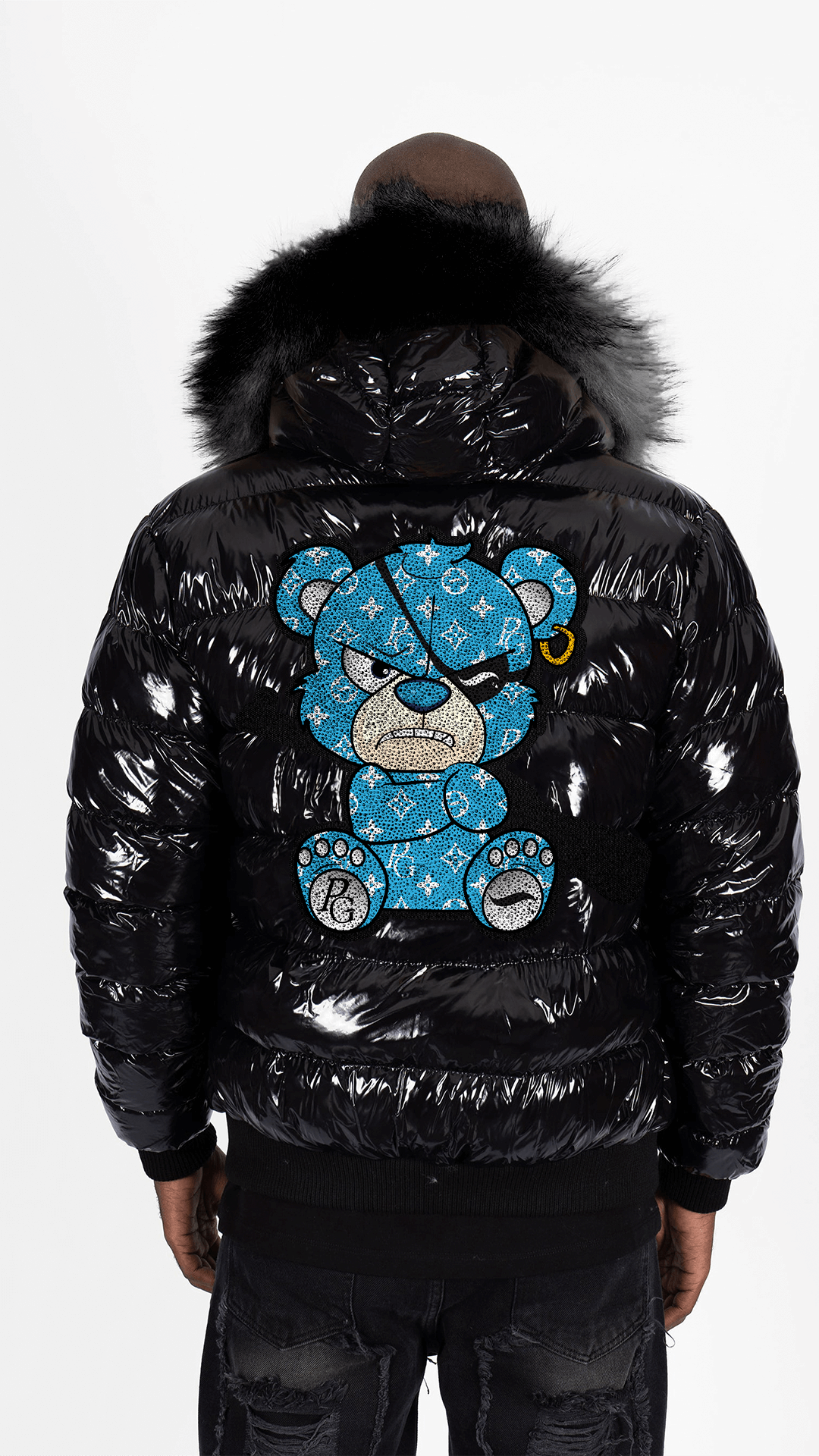 Chaqueta Pirate Gang París Negra Pedrería Brillante Oso Azul Mi tienda