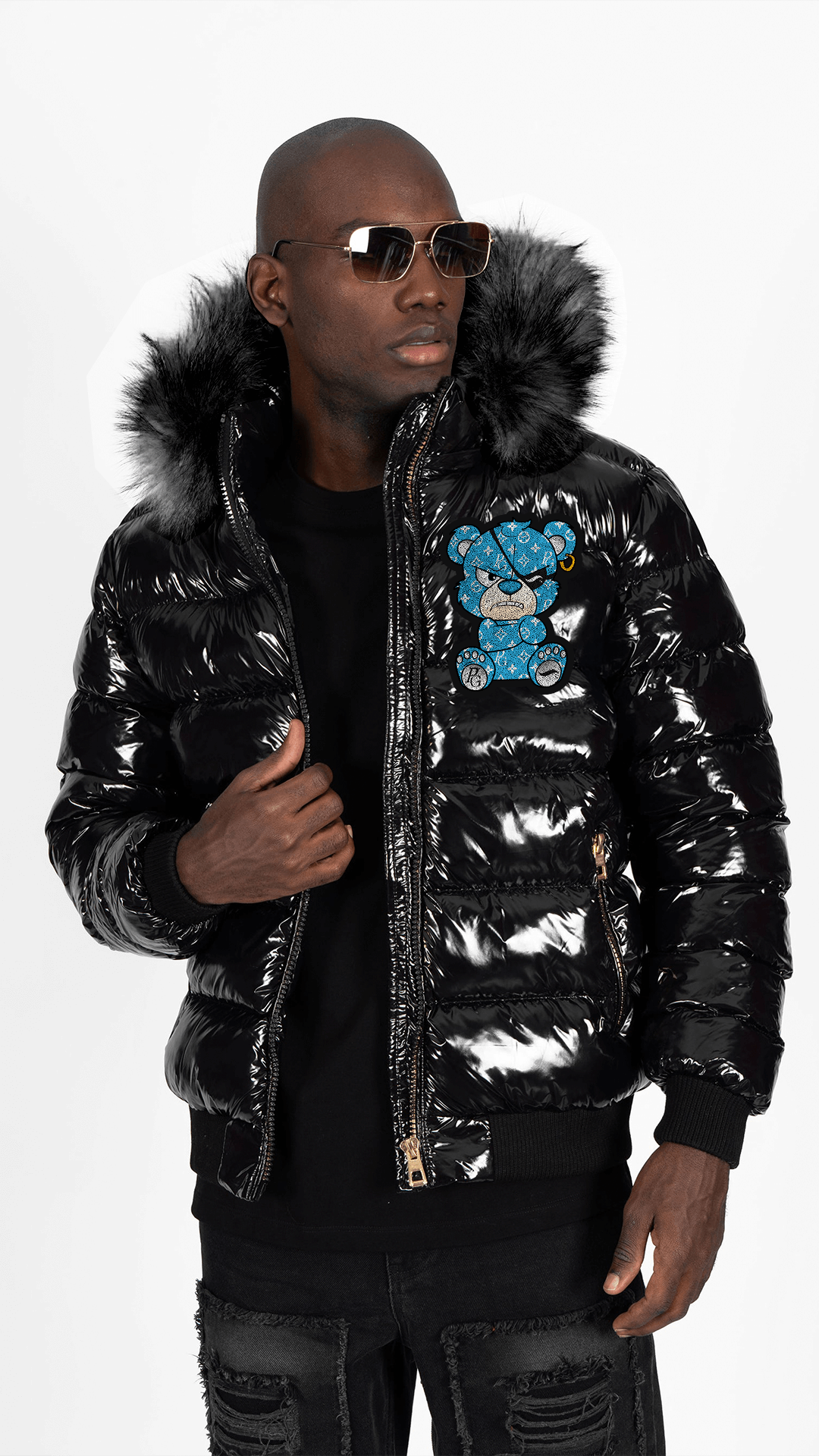 Chaqueta Pirate Gang París Negra Pedrería Brillante Oso Azul Mi tienda