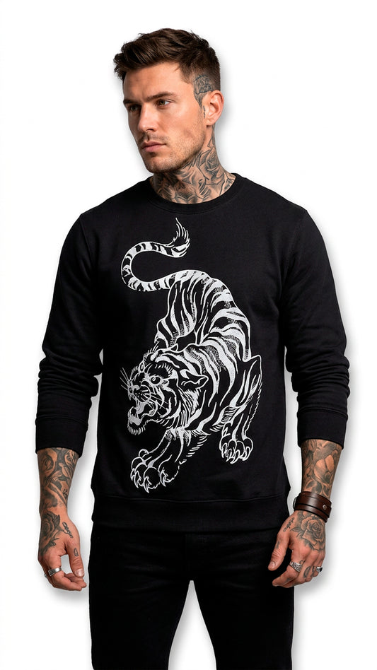 Sudadera Negra Ed Hardy Tigre de Pedrería Cuello Redondo