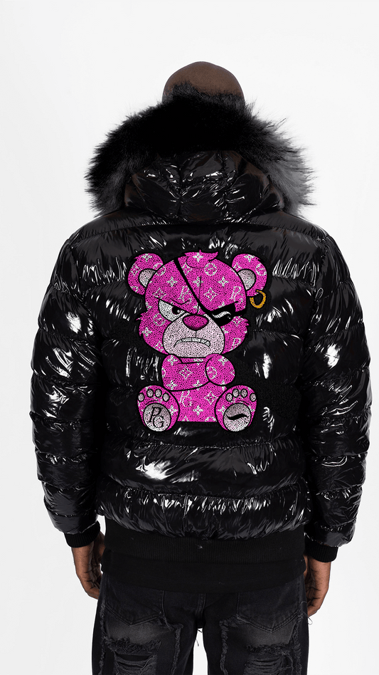 Chaqueta Pirate Gang París Negra Pedrería Brillante Oso Rosa Mi tienda