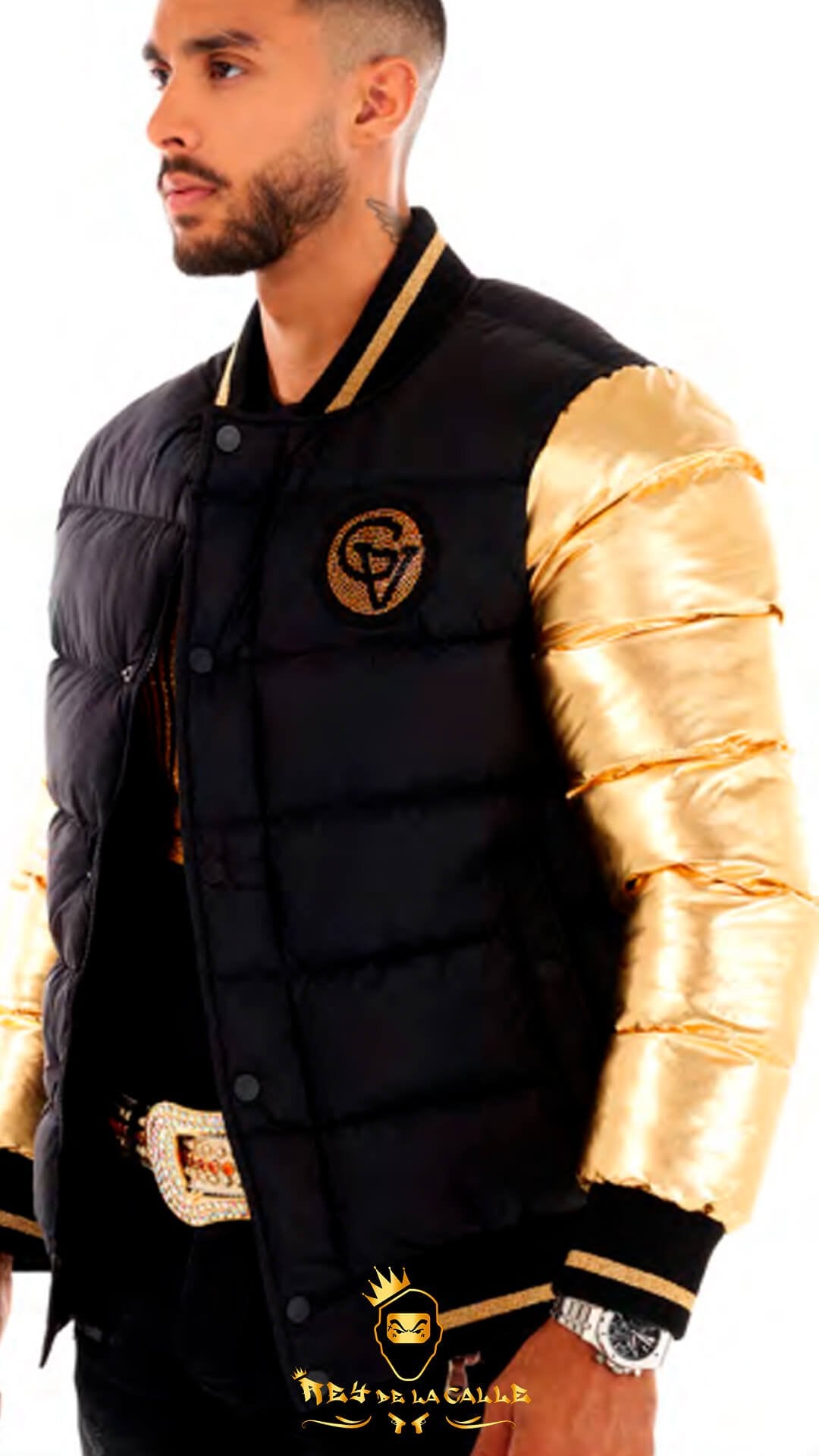 Chaqueta Avenue George V París Negra Pedrería Brillante León Dorado Mi tienda