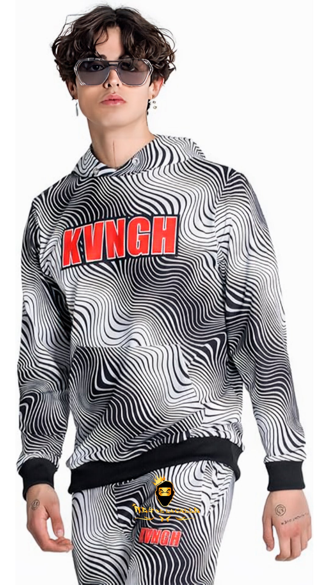 Chándal Blanco y Negro KVNGH Estampado Psicodélico – En Oferta