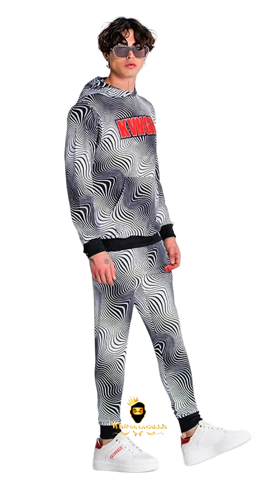 Chándal Blanco y Negro KVNGH Estampado Psicodélico – En Oferta