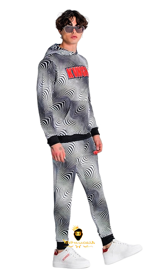 Chándal Blanco y Negro KVNGH Estampado Psicodélico – En Oferta
