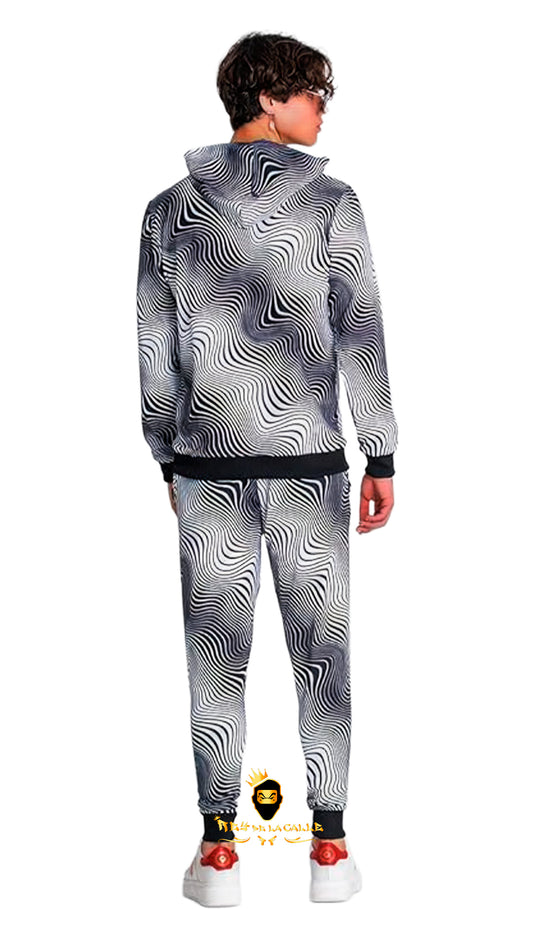 Chándal Blanco y Negro KVNGH Estampado Psicodélico – En Oferta