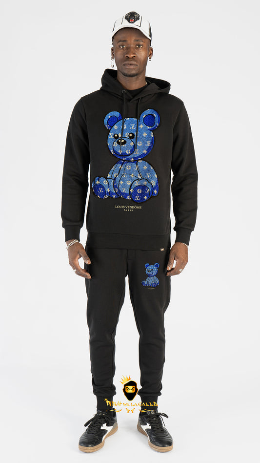 Chándal Negro Louis Vendôme Osito Pedrería Azul Monogram – En Oferta