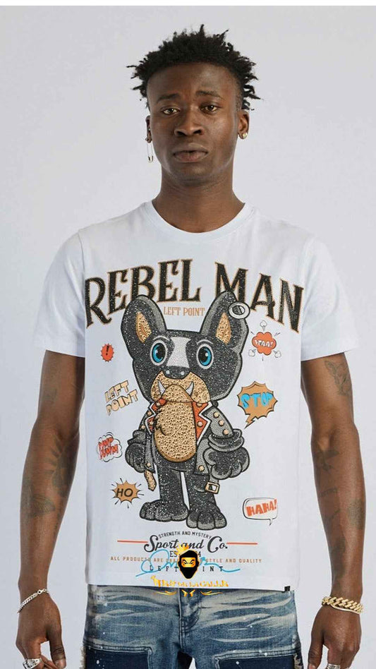 Camiseta Blanca Left Point Perro Bull Terrier "Rebel Man"