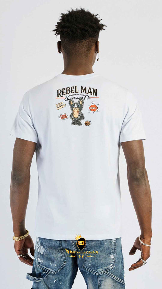 Camiseta Blanca Left Point Perro Bull Terrier "Rebel Man"