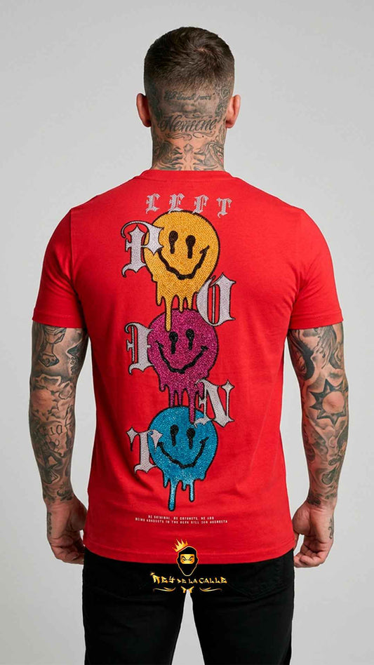 Camiseta Roja Left Point Caritas Sonrientes Strass