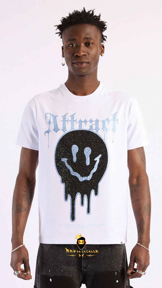 Camiseta Blanca Left Point Carita Sonriente Derritiéndose Strass