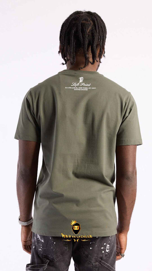 Camiseta Verde Caqui Left Point Carita Sonriente Derritiéndose Strass