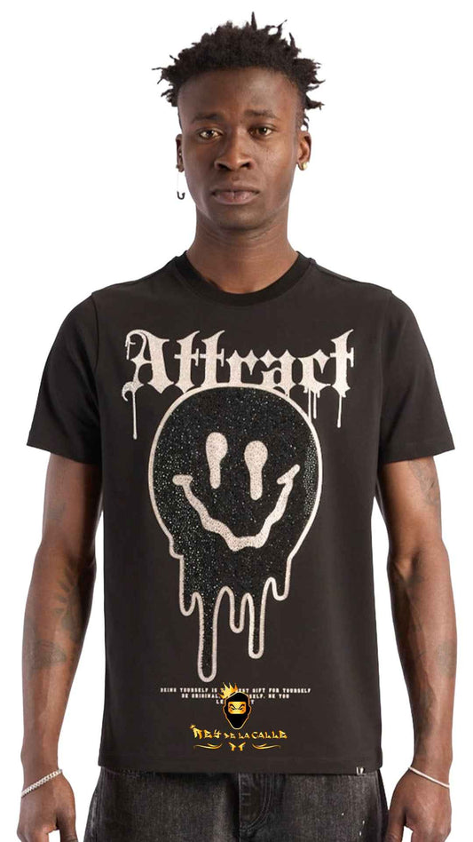 Camiseta Negra  Left Point Carita Sonriente Derritiéndose Strass