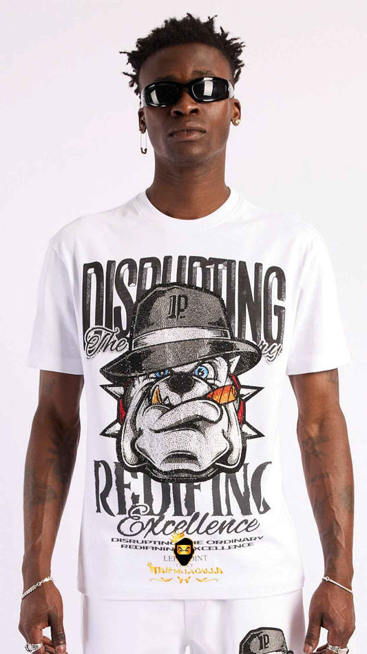 Camiseta Blanca Left Point Perro Bulldog Disrupting The Ordinary