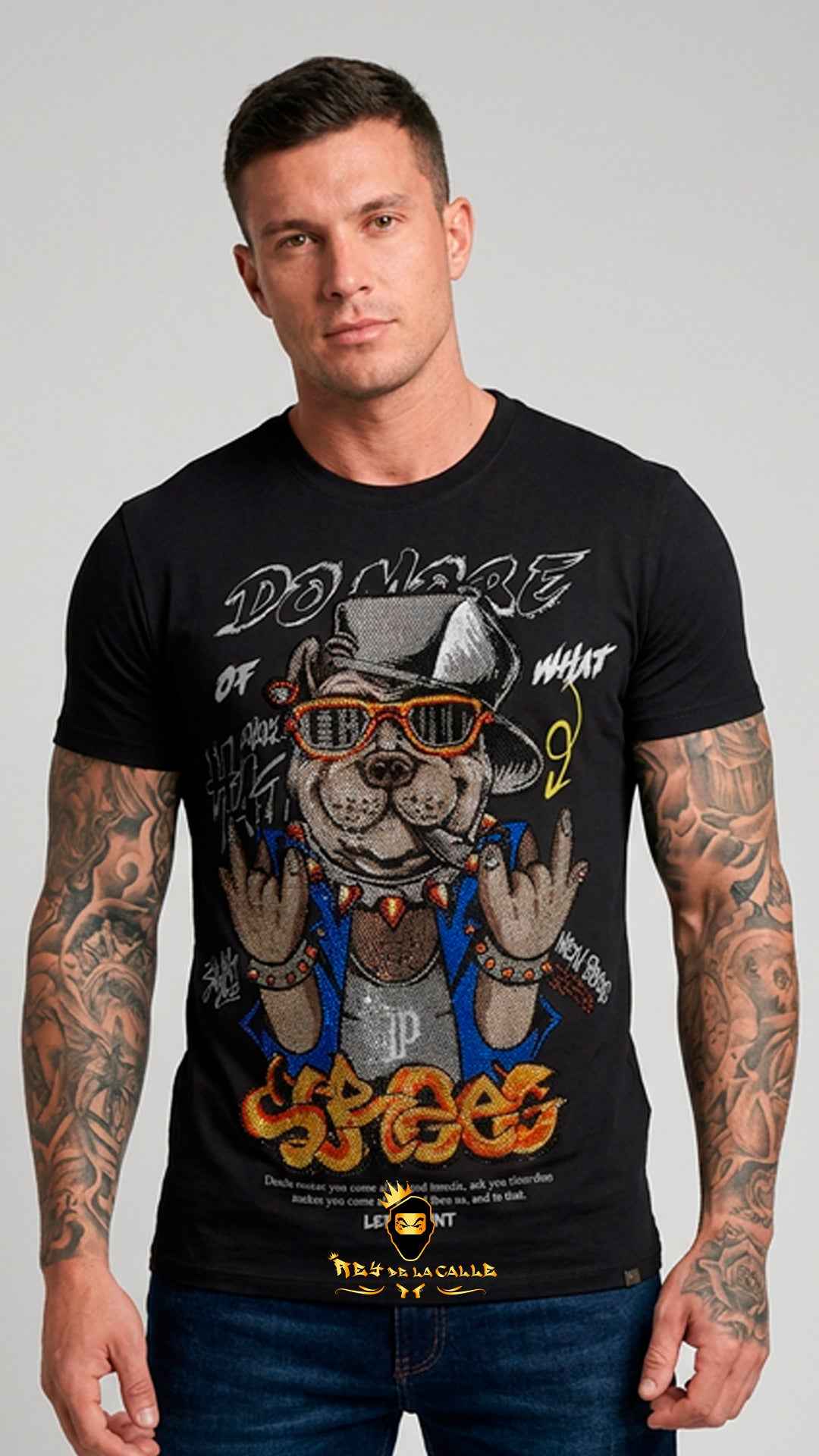 Camiseta Negra Left Point Perro Rockero Strass Do More