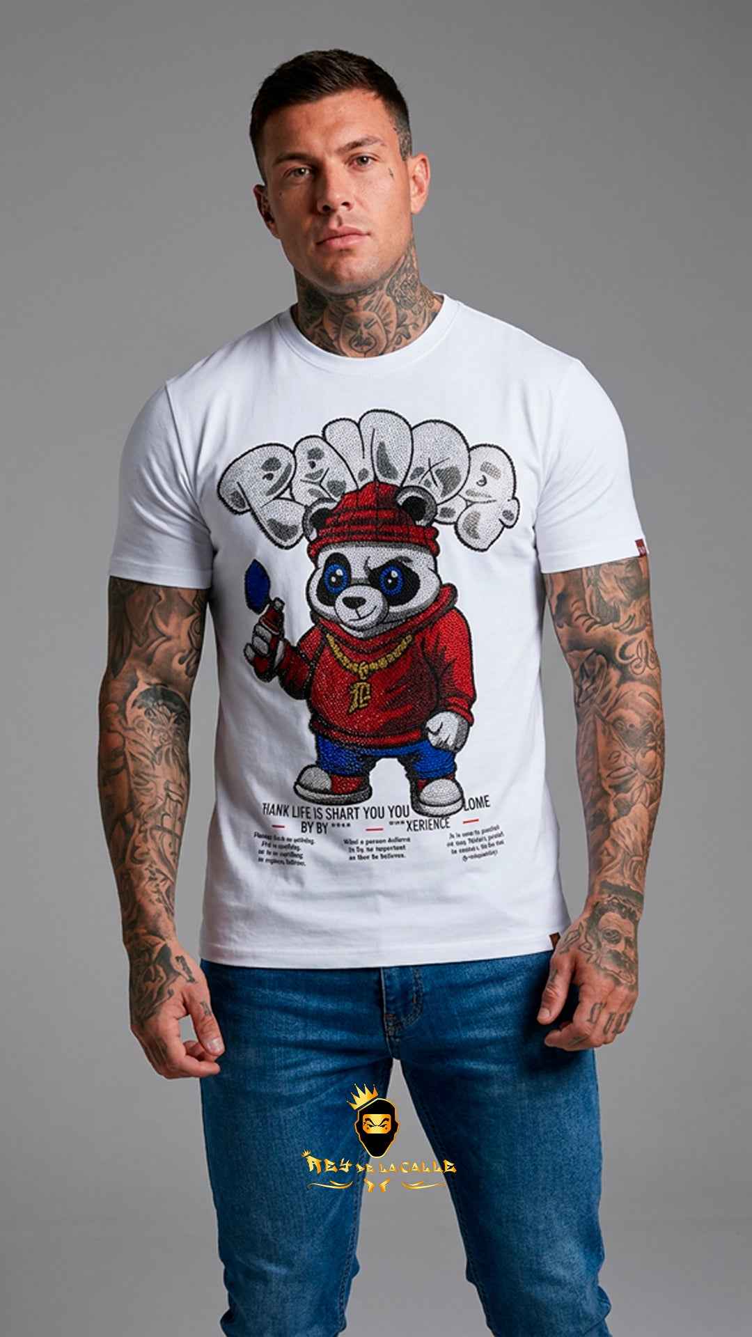 Camiseta Blanca Left Point Oso Panda Rapero Strass