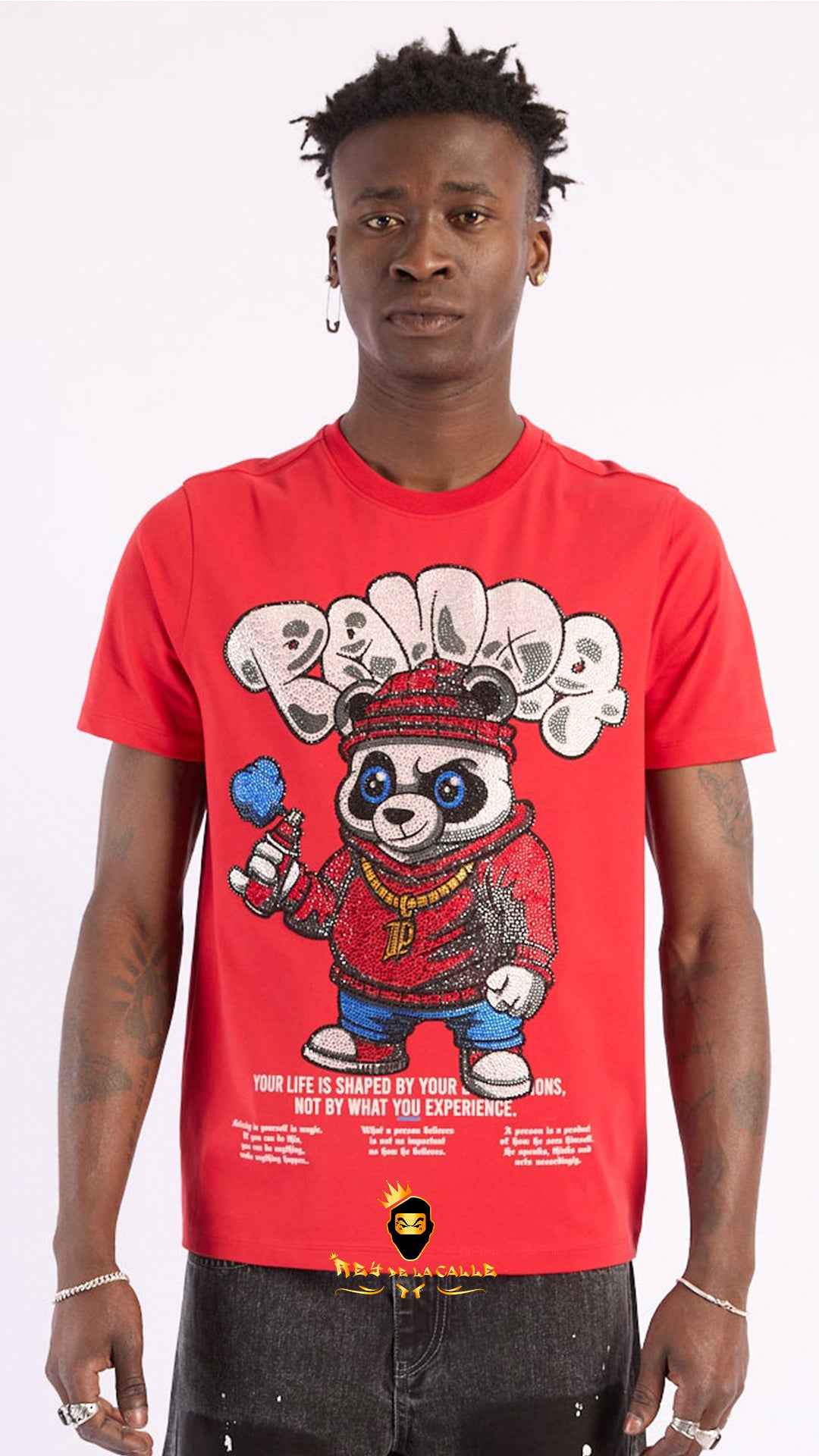 Camiseta Roja Left Point Oso Panda Rapero Strass