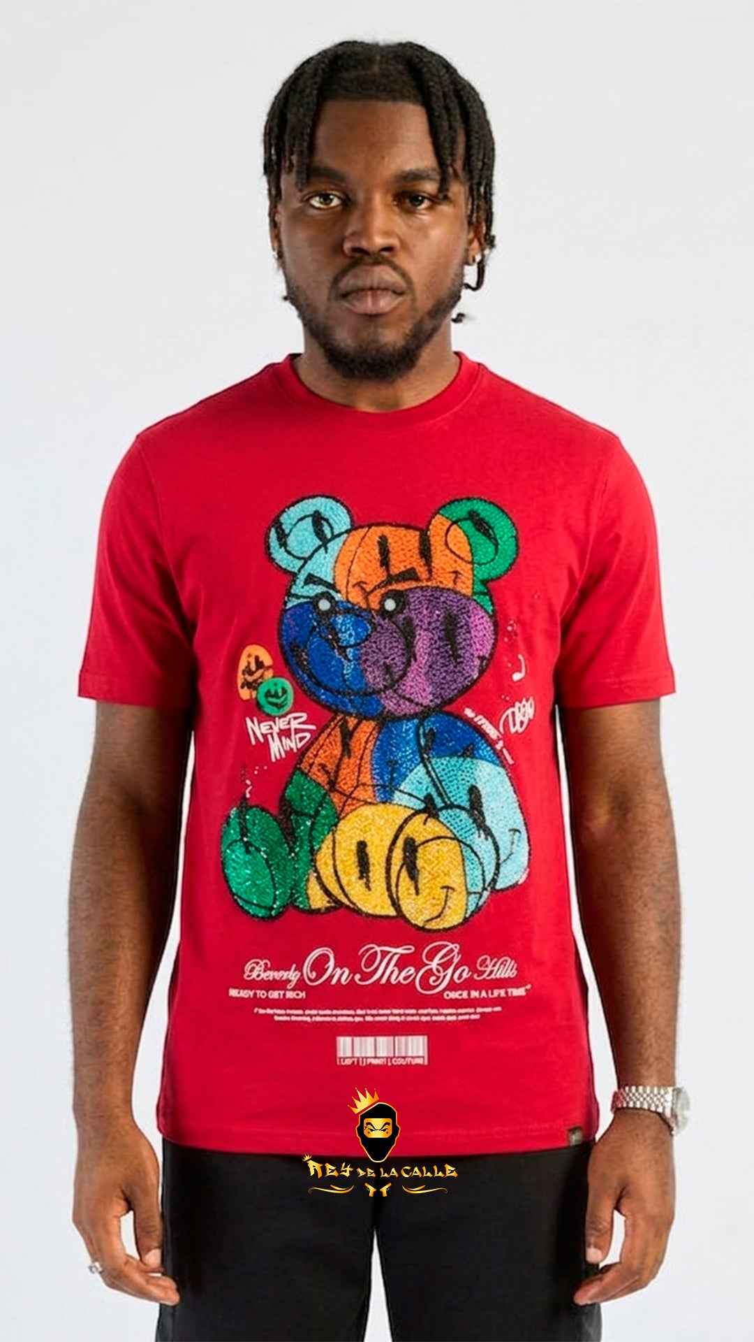 Camiseta Roja Left Point Oso Multicolor Never Mind