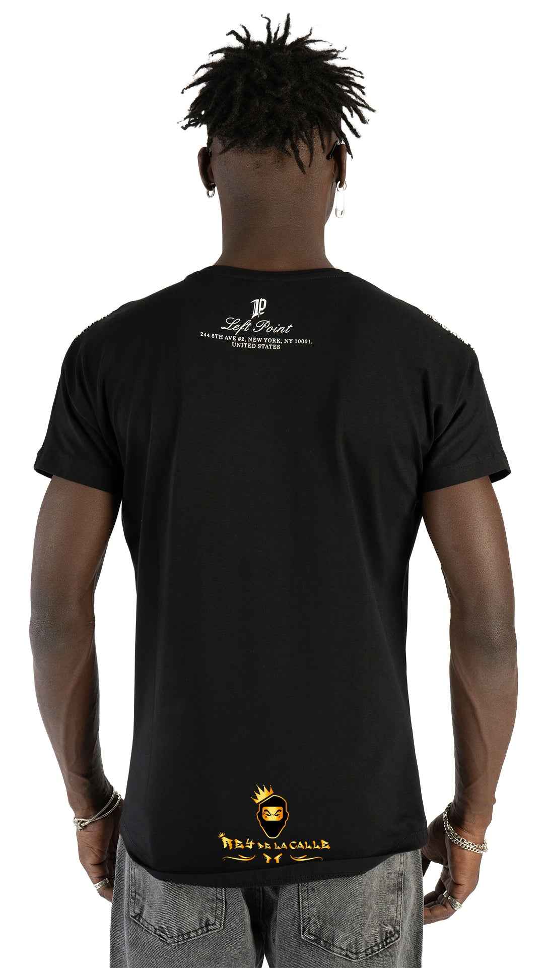 Camiseta Negra Left Point Calavera con Alas Strass