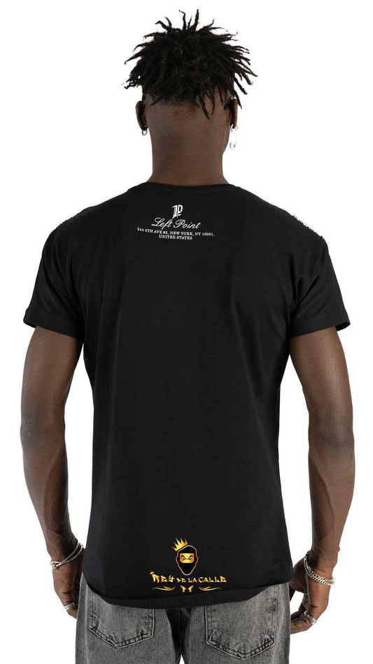 Camiseta Negra Left Point Calavera con Alas Strass