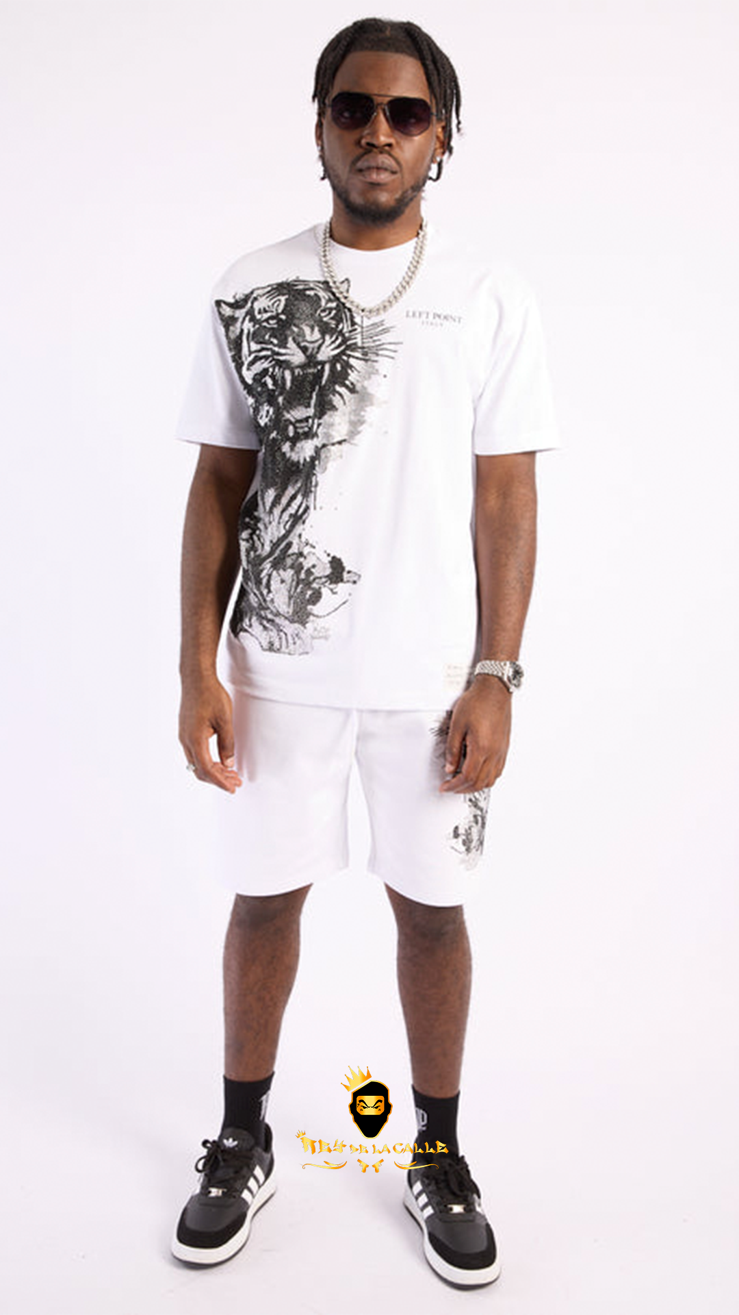 Conjunto de Lujo Urbano Blanco Left Point: Tigre de Diamantes y Oro