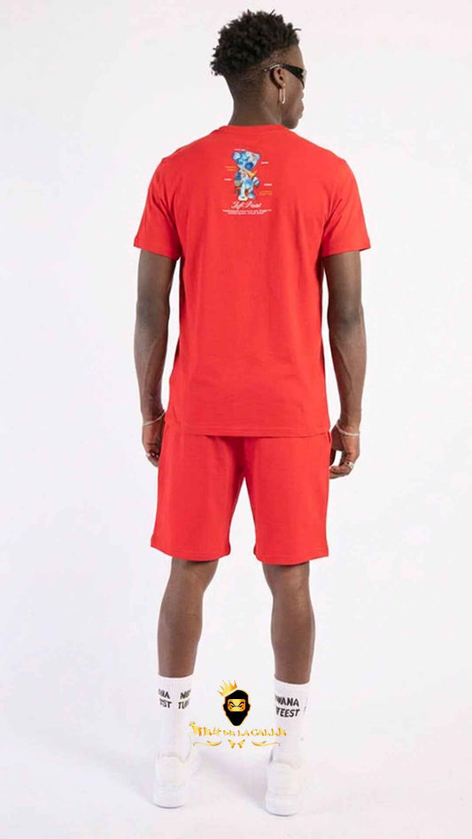 Conjunto Left Point Streetwear: Gráfico Oso Azul sobre Rojo