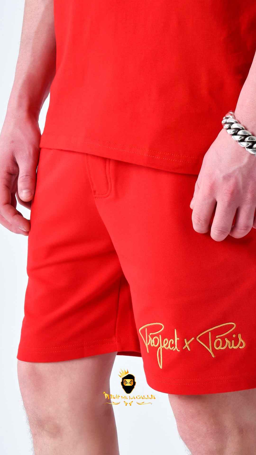 Pantalón Corto Rojo Project X Paris con Logo Bordado en Hilo Dorado