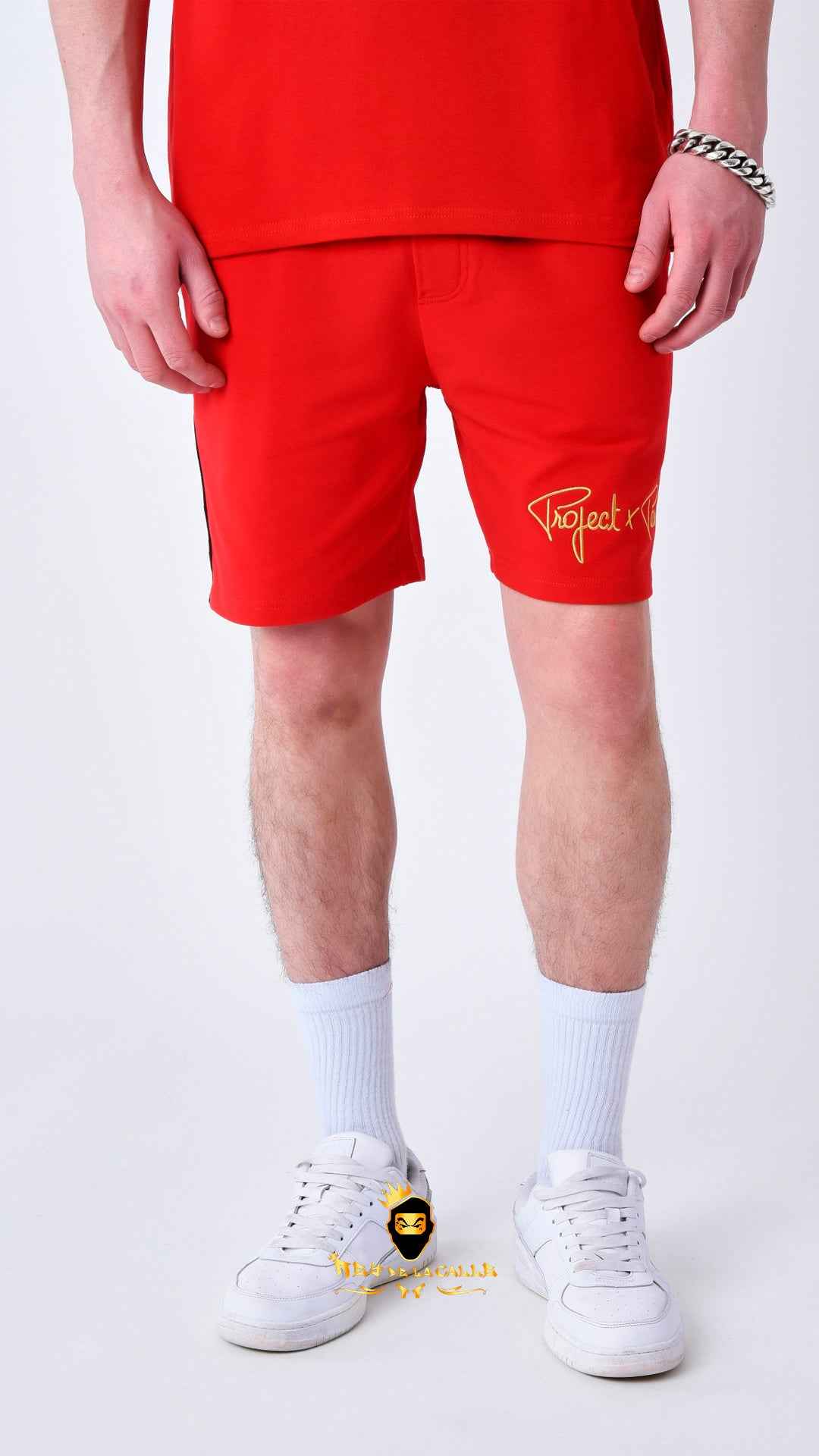 Pantalón Corto Rojo Project X Paris con Logo Bordado en Hilo Dorado