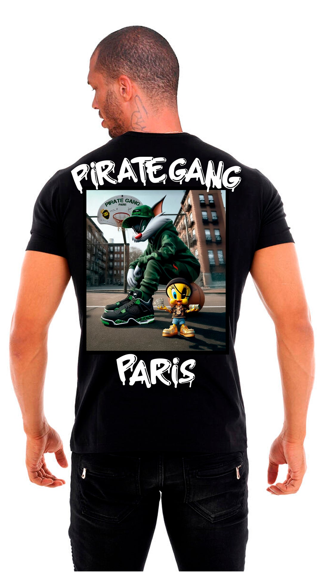 Camiseta Pirate Gang París Negra Pedrería Brillante Tweety