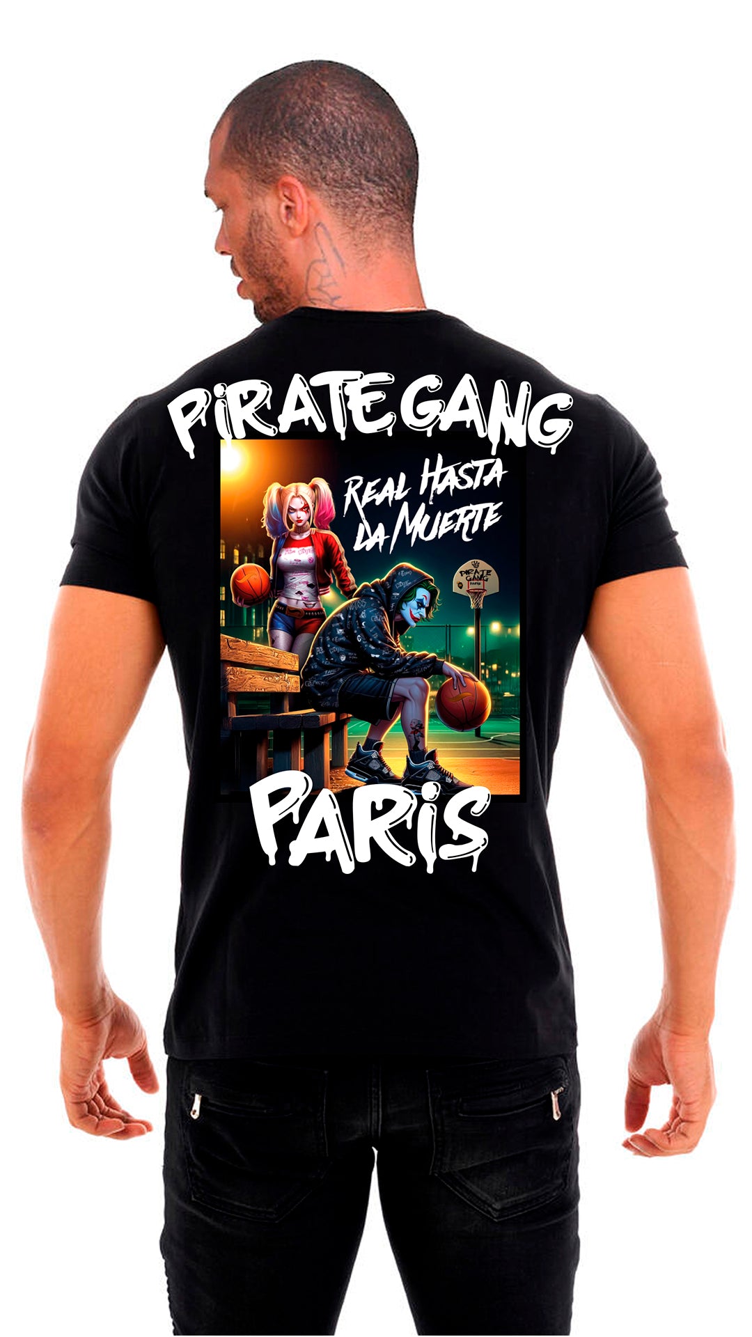 Camiseta Pirate Gang París Negra Pedrería Brillante Joker