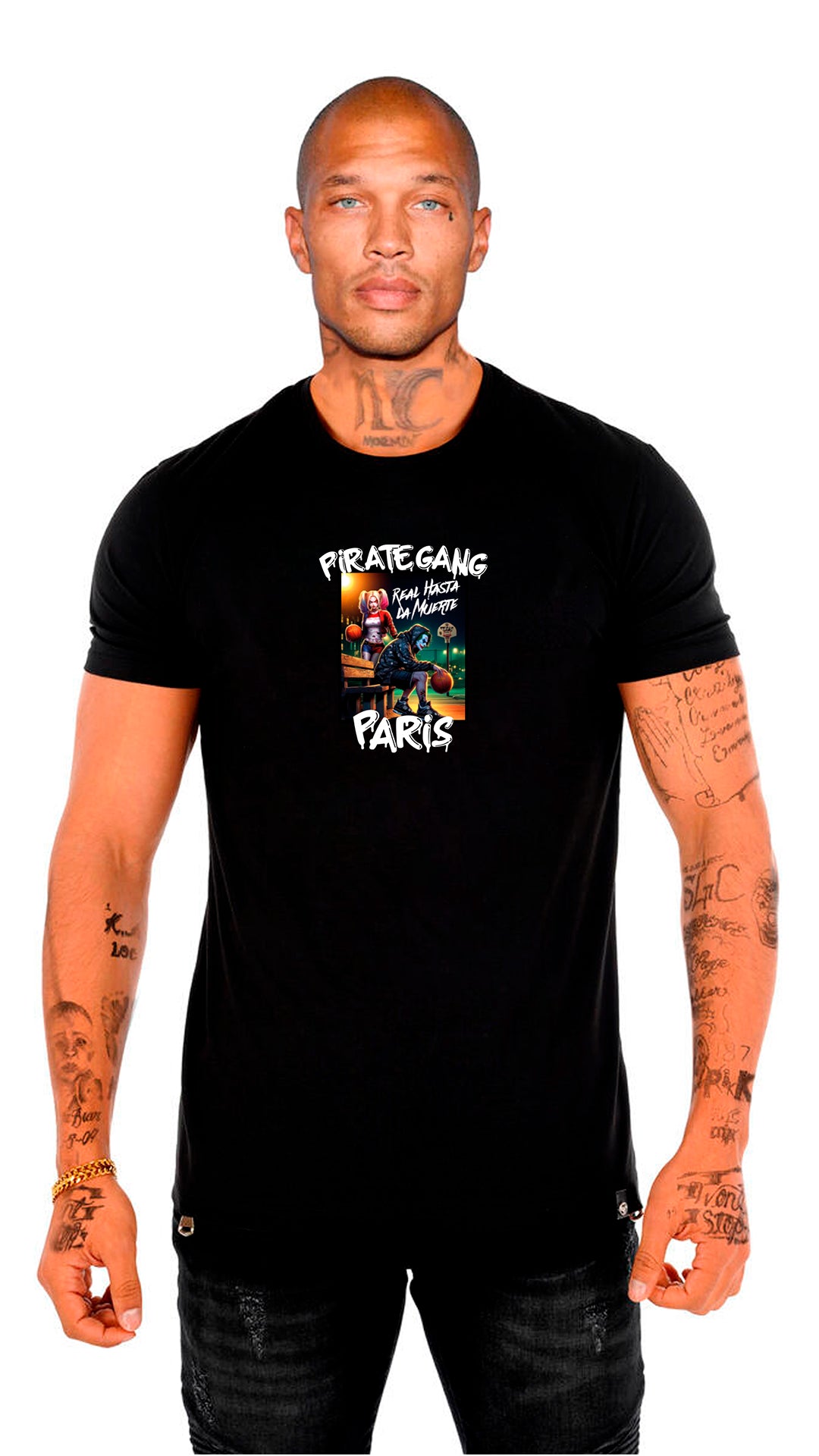 Camiseta Pirate Gang París Negra Pedrería Brillante Joker