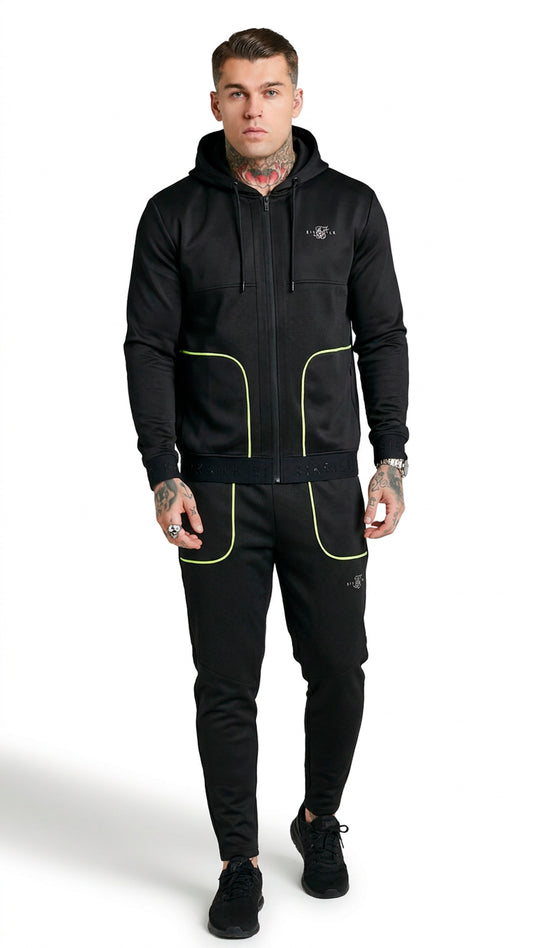 Chándal Negro SikSilk Detallado Verde Neón – En Oferta