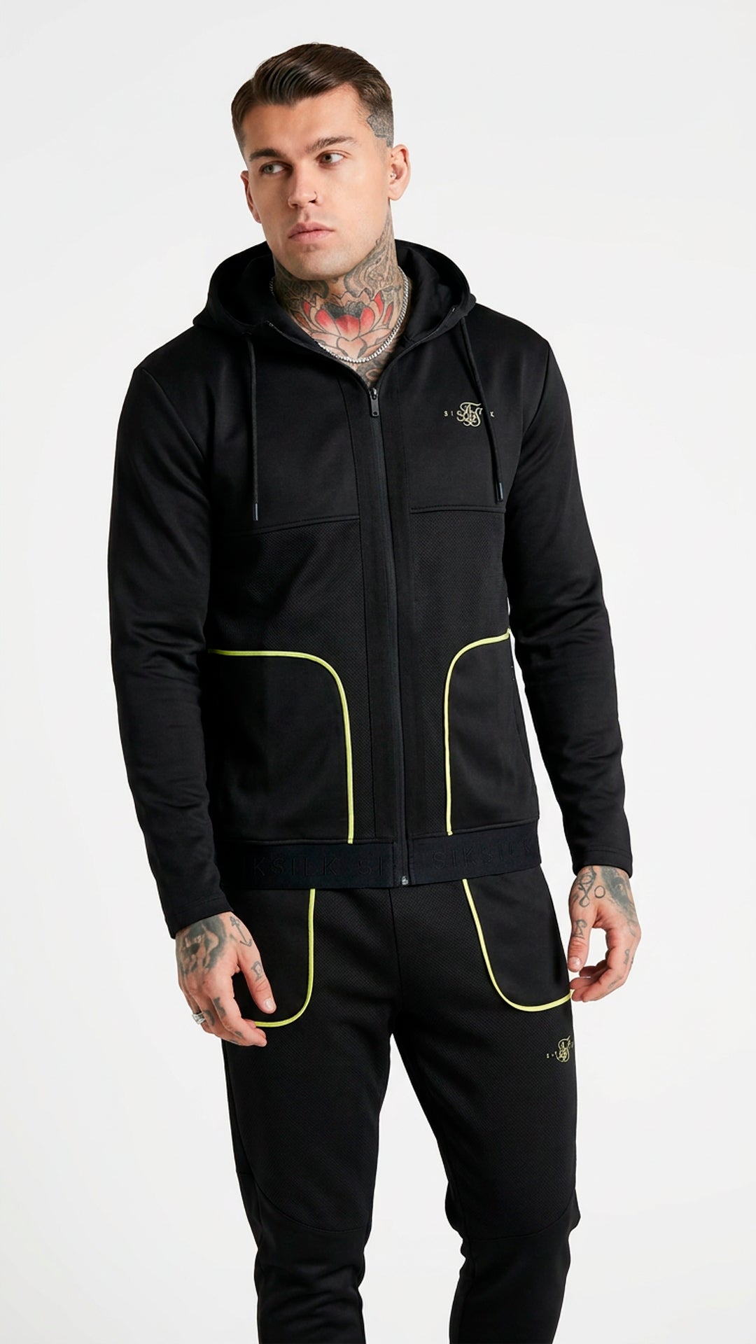 Chándal Negro SikSilk Detallado Verde Neón – En Oferta