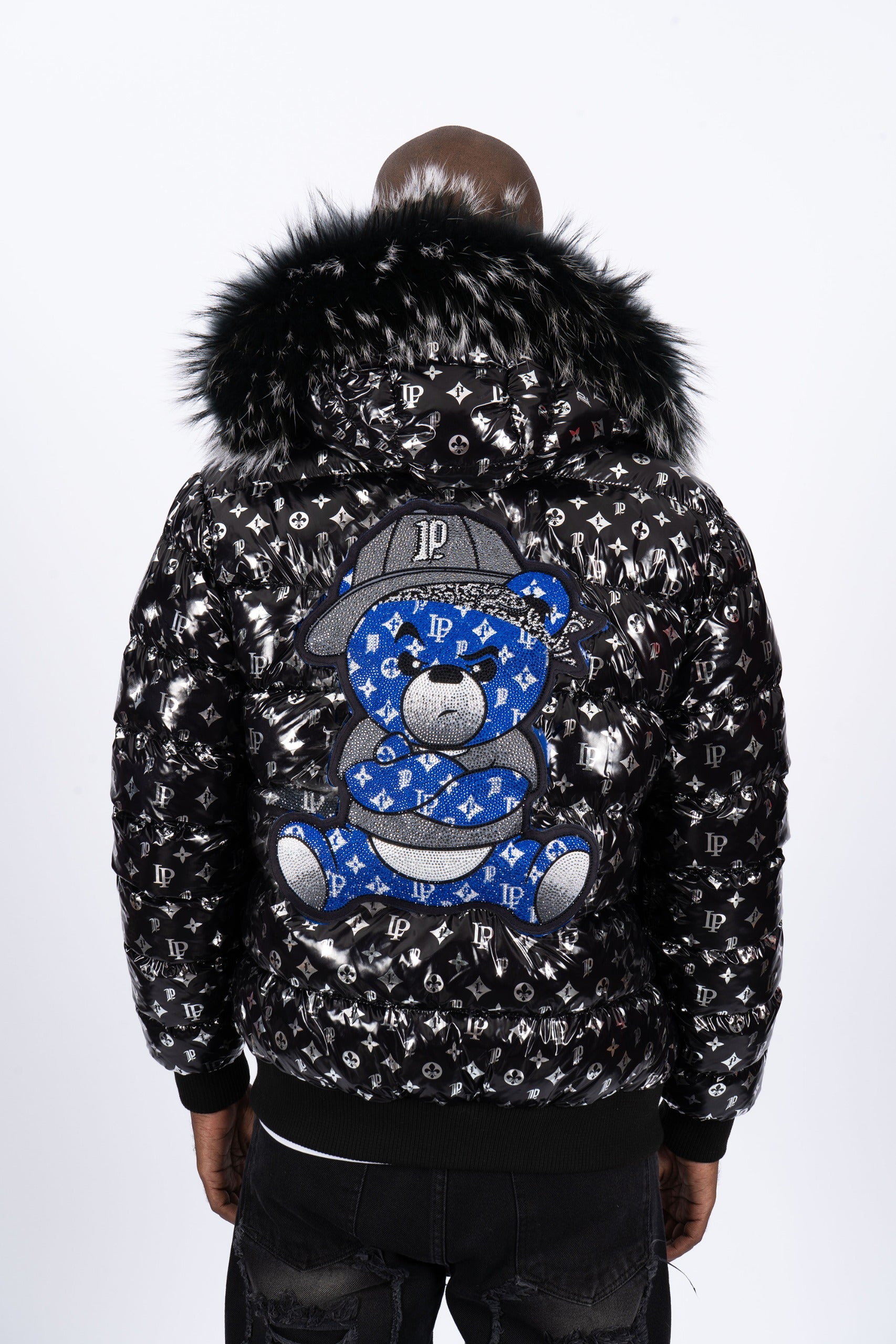 Chaqueta Left Point Negra Pedrería Brillante Oso  Azul Gorra Rey De La Calle