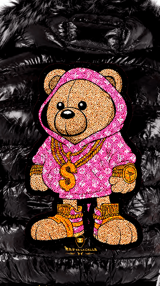 Chaqueta Left Point Negra Pedrería Brillante Oso Suéter Rosa Mi tienda