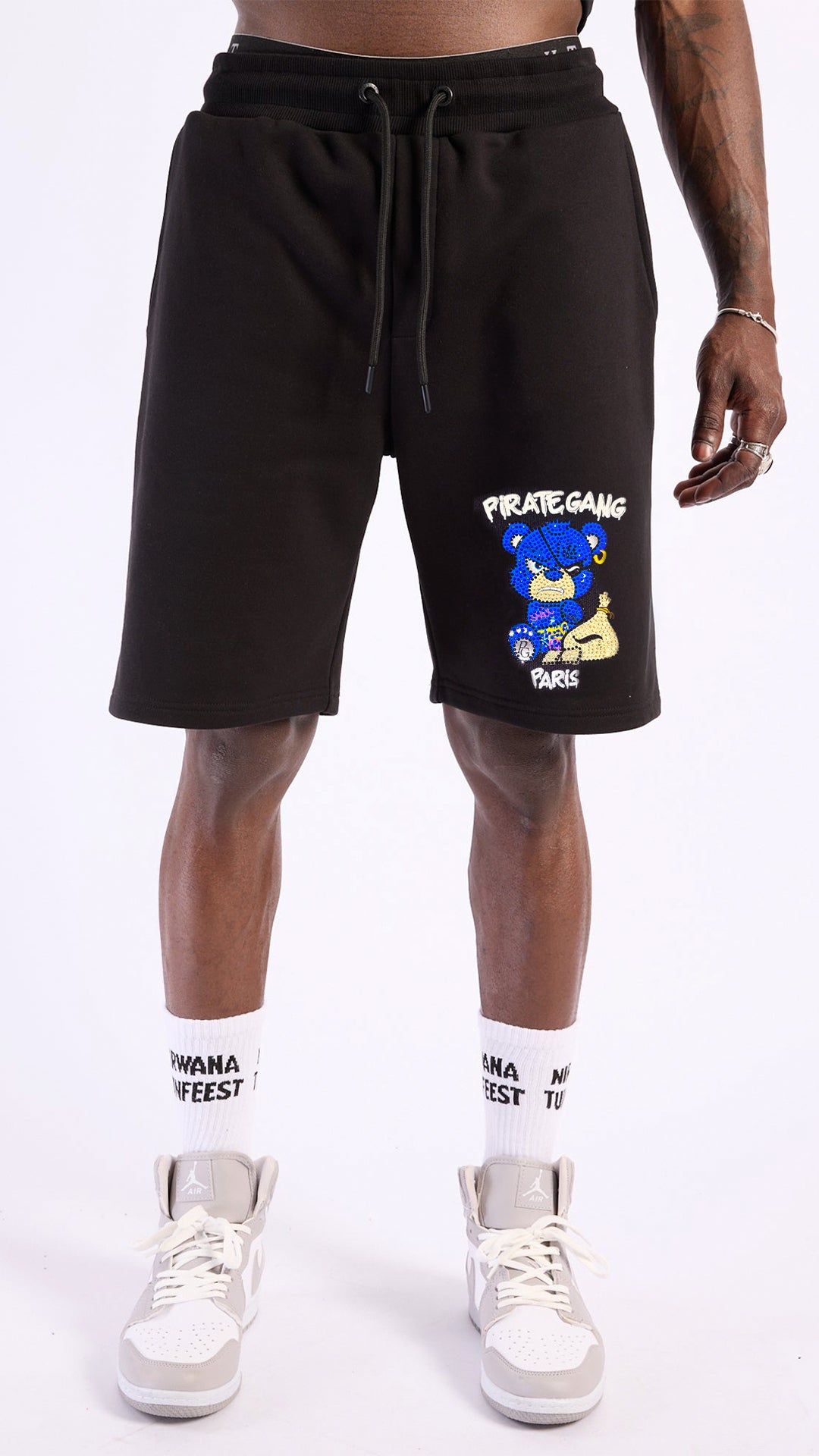 Conjunto Streetwear Pirate Gang Money Bag - Camiseta y Short Oso Azul con Pedrería y Saco de Dinero Rey De La Calle