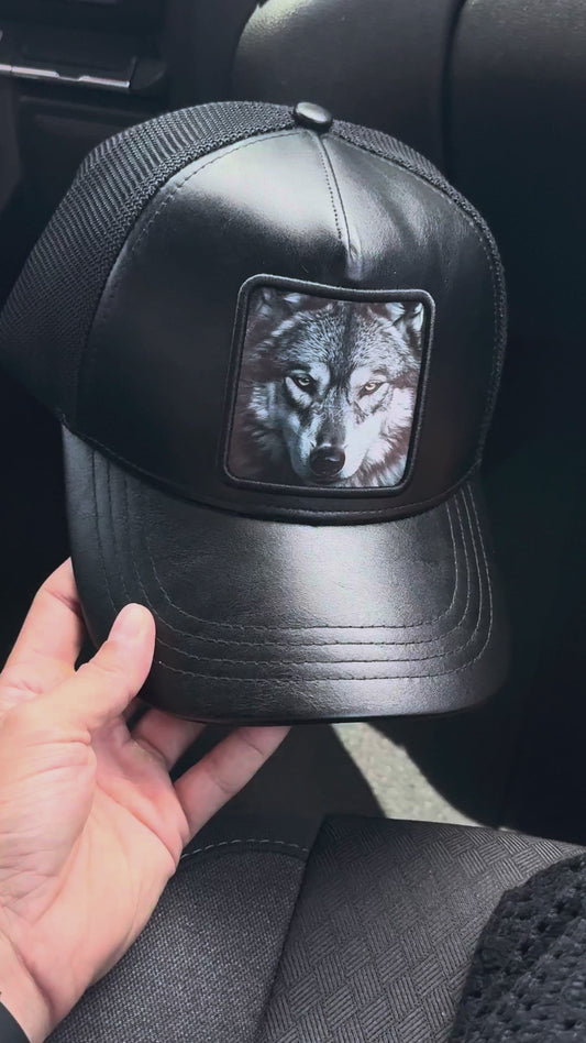 Gorra Black Angel Negra Frontal Cuero Lobo