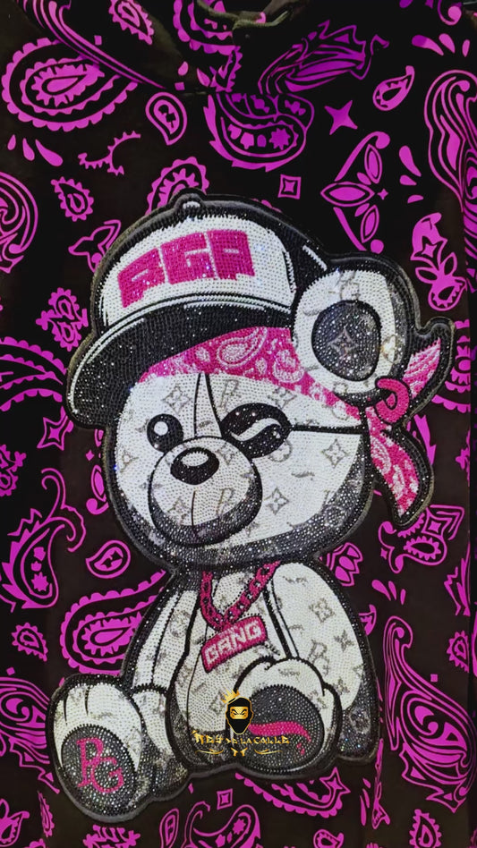 Survêtement Pirate Gang Paris Noir et Fuchsia Paisley Bandana Ours à Capuche – En Promotion