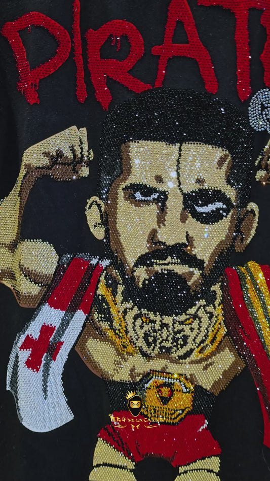 Camiseta Slim Fit Pirate Gang París Negra Pedrería Brillante Ilia Topuria
