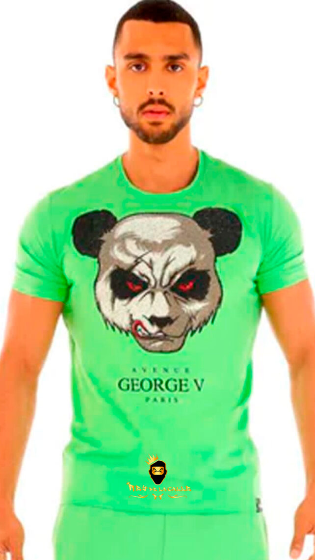 Camiseta George V Paris Verde Pedrería Brillante Oso Panda